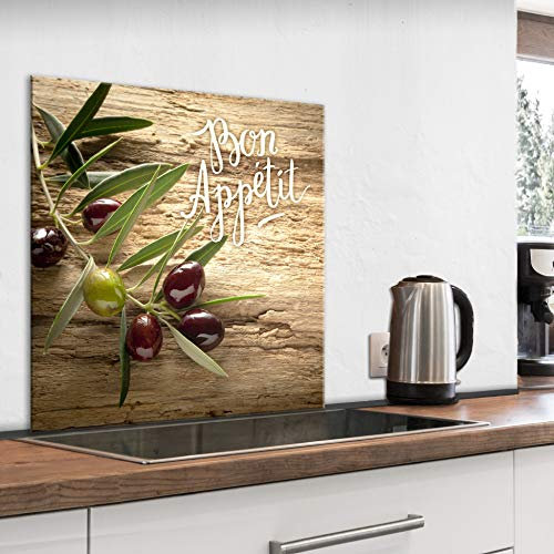 murando Spritzschutz Glas für Küche 80x80 cm Küchenrückwand Küchenspritzschutz Fliesenschutz Glasbild Dekoglas Küchenspiegel Glasrückwand Obst und Gemüse Oliven - j-B-0066-aq-a