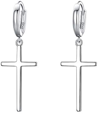 EVER FAITH Damen Huggie Ohrringe 925 Sterling Silber, Zirkonia Nickelfrei Kleine Creolen Ohrhänger für Mädchen (Kreuz)