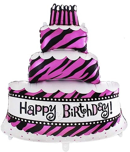 DIWULI gigantischer XXL Torten-Ballon Happy Birthday, Kuchen Folien-Luftballon, Geburtstagsballon lustig, Pinker Folien-Ballon, Geburtstag, Mädchen Kindergeburtstag, Party, Dekoration, Geschenk-Deko
