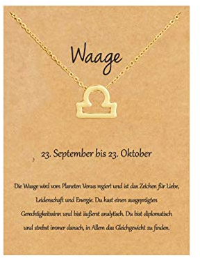 22Baby Anmutige Sternzeichen Halskette | Waage | Karte mit Sternzeichen-Charakteristik | Vergoldet | Kleines Geschenk Freund Freundin | Geschenkideen Astrologie Horoskop