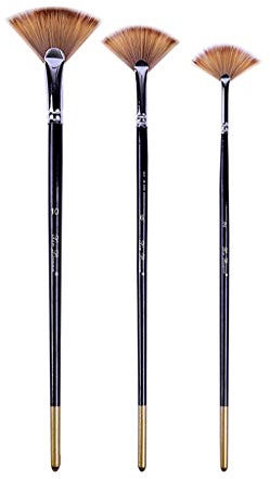 YOURPAI Lot de 3 pinceaux en forme d'éventail en cuivre, couleurs mélangées, aquarelle, poils en nylon, pour peinture à l'huile, acrylique, stylos