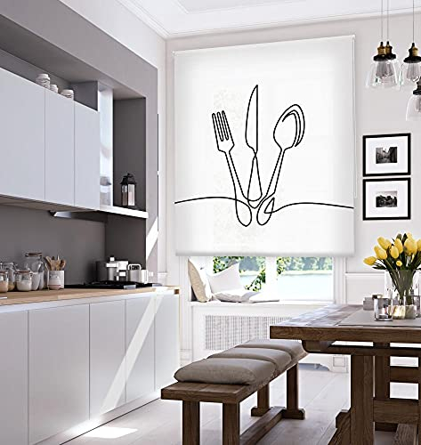 Happystor HSCC20503 Estor Enrollable Estampado Digital Cocina Tejido Traslúcido Medida Total Estor:190x250 (**Solo Ancho Tela:186-187cm.**)