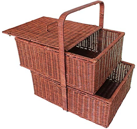 Picknickkorb mit großer Kapazität im Freien Picknick-Einkaufskorbausgangskorbausgangs-Weidenrattan-Picknickkorb des Bambus- und Rattandoppelschichtlagers im Freien Picknickkörbe Set Geschenk für Junge