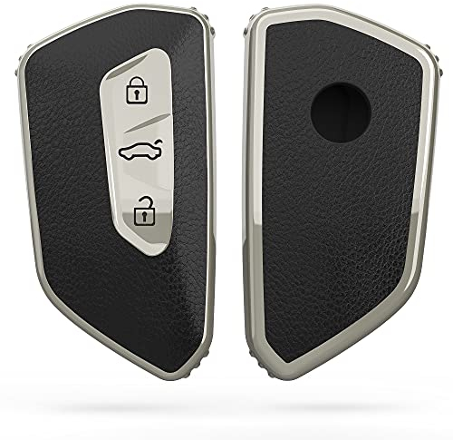 kwmobile Autoschlüssel Hülle kompatibel mit VW Golf 8 3-Tasten Autoschlüssel - Schlüsselhülle Cover Silber Schwarz