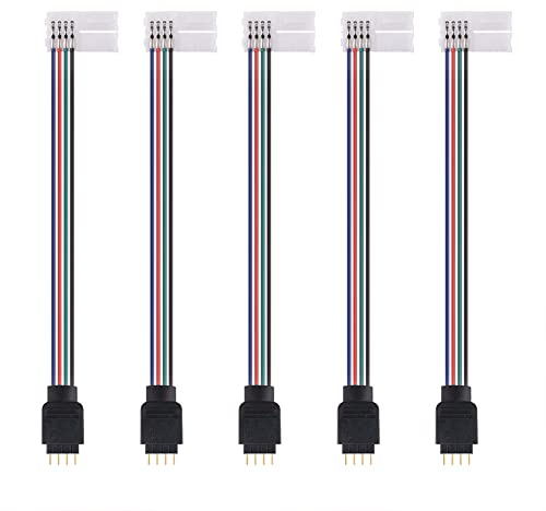 euroharry Conector de luz LED RGB de 4 pines, 10 mm de ancho, sin soldadura, adaptador para tira LED flexible 5050 (5 unidades de conectores LED sin soldadura)