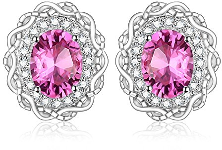 JewelryPalace 1ct Halo Orecchini Donna Infinito Argento 925 con Naturale Topazio Rosa, Piercing Orecchini a Bottone Donna con Pietre Dure a Taglio Ovale, Orecchini Rosa Argento Set Gioielli Donna