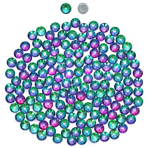 2880 Hotfix-Strasssteine,Flatback Glitzersteine Stones, Glas, runde Kristalle Strasssteine, Edelsteinezum Basteln, für Kleidung, Schuhe, Taschen, DIY-Dekoration,Green Volacano,SS10,2.7MM-2.8MM