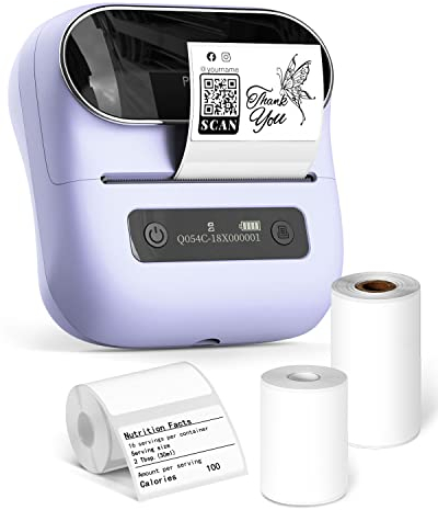 Phomemo M220 Etikettendrucker, Bluetooth-Etikettendrucker für Barcode, Adresse, Haus, Mailing, Kleingewerbe, Kleidung, Lila tragbarer Etikettendrucker mit 3 Rollen Etiketten
