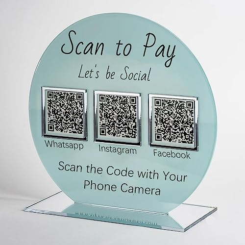 Benutzerdefinierte Multi QR Code Runde Business Social Media Zeichen Personalisiert Instagram Facebook Venmo Cashapp Plakette Acryl Scan zu zahlen Zahlung Display Schild Salon Beauty Friseure
