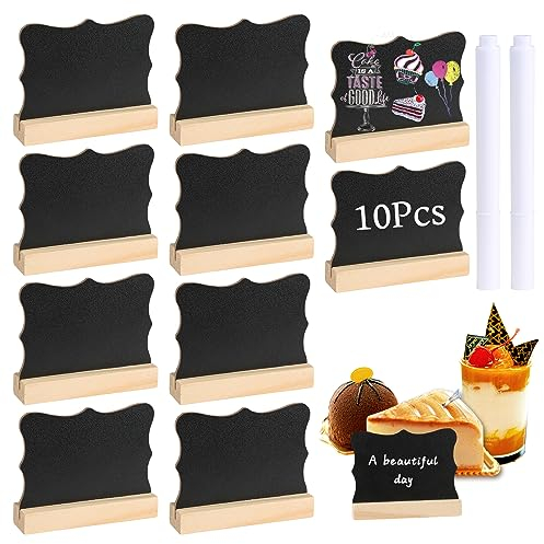Mini Kreidetafel Mit Ständer, 10 Stück Tafeln Zum Beschriften Mit Kreidemarker, Buffet Schilder, Tischkarten, Preisschilder, Platzkarten, Aufsteller für Hochzeit, Geburtstag