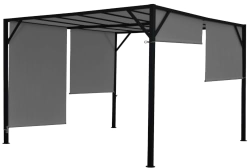 Décoshop26 Pergola Arche pavillon de Jardin terrasse auvent Structure Acier Stable 6cm + Toit ouvrant Gris 4x4m 04_0004067