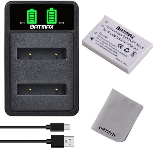 Batmax EN-EL5 Batteria e caricatore USB per Nikon COOLPIX P530 P520 P510 P500 P100 P90 P80 P6000 5000 P5100 P4 P3 S10 7900 5200 4200 377 00