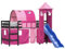 vidaXL Kinderhochbett, Hochbett mit Turm Rutsche, Spielbett Bett für Kinder ab 6 Jahren, Kinderbett Etagenbett Stockbett, Rosa 90x200cm Massivholz Kiefer