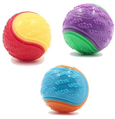 Irunfast 3Pcs Squeaky Dog Ball, Dog Toys Teeth Cleaning Puppy Chew Toys Pet Training Ball Dog Interactive Dog Ball for Teeth Cleaning & Training Fun for Dogs