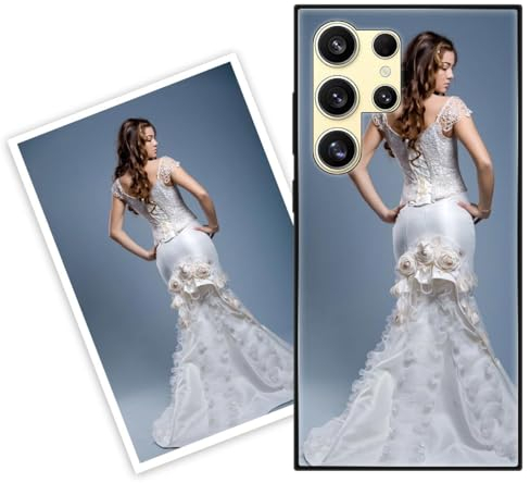 Sunrive Personalisierte Hülle kompatibel mit Samsung Galaxy S24 Ultra Handyhülle Benutzerdefiniert Gehärtetes Glas Weicher Etui mit Eigenem Foto Bild Text Individuelle + Displayschutzfolie