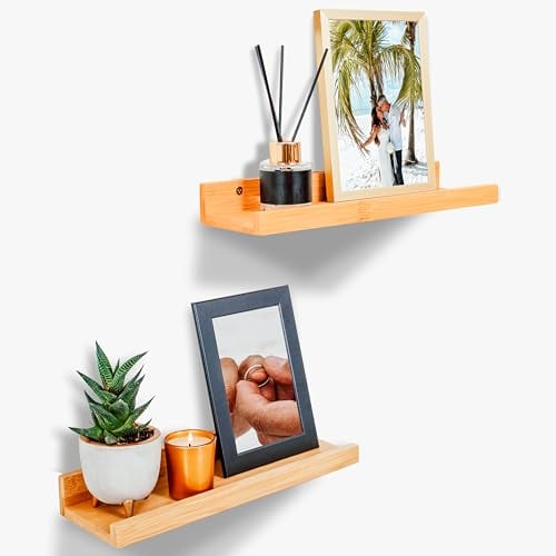 DeinKaufladen.com Bilderleiste Holz – einfach und flexibel dekorierbar - Wall Shelf Bambus Wandregal schmal Bilderregale für die Wand Fotoleiste Wandregal Brett Bilderleisten Bilderregal Schweberegal