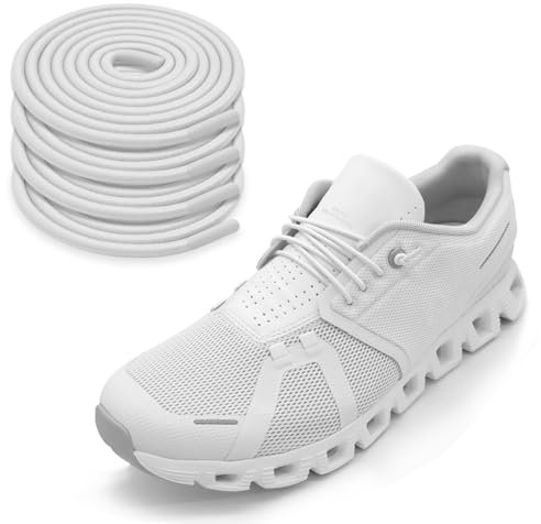 NDTEZUGT 2 Paare Elastische dünne Schnürsenkel für On Cloud 5 Running Schuhe, 2.5mm dehnbare runde ohne binden Gummi Schuhbänder als Ersatz für Turnschuhe, Elastic Shoe Laces (White 03, 24''/60cm)
