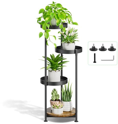 LyTaispuly 4 Tier Plant Stand Indoor Outdoor, Metal Plant Pot Stands Tall Flower Shelf for Multiple Plants, Tiered Plant Holders Rack Stand for Garden Balcony Patio Living Room (Black)