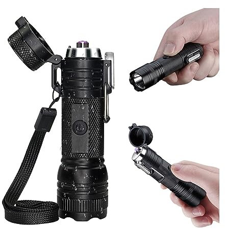 Sealed waterproof and windproof outdoor camping flashlight waterproof lighter USB plasma lighter rechargeable electric lighter bright flashlight flameless lighter windproof arc lighter outdoor camping