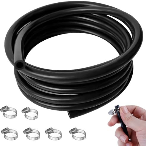 QINGYIWL Durite Silicone de 6 mètres de diamètre intérieur de voiture, Depression ID 4mm, OD 8mm en silicone Auto Tube, tuyau d'aspiration haute température avec 6 colliers de serrage Ø6-12 mm(Noir)
