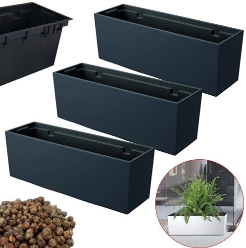 DIKEL 3X Urbi Maceta Alargada - Maceta de Interior y Exterior - Maceta - Maceta de balcón - Maceta Decorativa - DUC600 + Arcilla expandida 5l Caja + Inserto - 185x585x195mm - Antracita