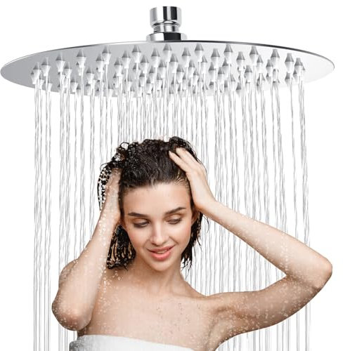 Regendusche Rund 12 Zoll - 304 Edelstahl Duschkopf, 360° Verstellbar, Wassersparend Mit 90 Anti-Kalk Düsen