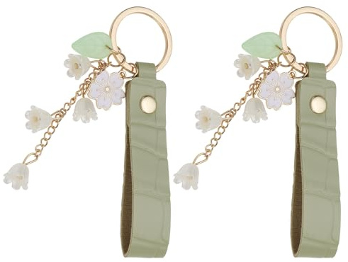 Create idea Lot de 2 porte-clés en cuir pour clés de voiture, sac à main avec sangle verte gazon et fermoir doré (1,7 x 18 cm), Vert, 1.7x18 cm
