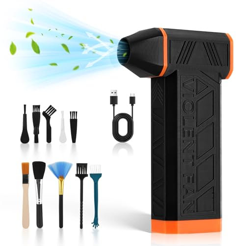 QCXWCJWD Compressed Air Duster, 130000 RPM Electric Air Blower, 3-Speed Rechargeable Cleaner with 10 Brushes for Laptop, Keyboard, Electronics