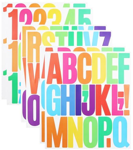 6 Sheets 3 Inch Self Adhesive Vinyl Letter Number Symbol Stickers Kit, Alphabet Stickers for Mailbox, Door, Kitchen, Address Number, Scrapbook, Notebook Assorted Colour