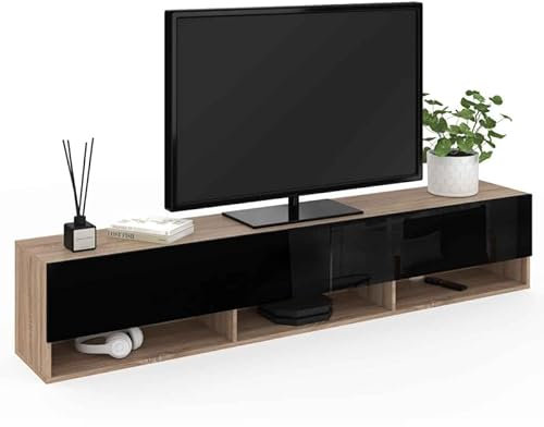IDMarket - Meuble TV 180 cm Suspendu Elio 2 Portes avec étagère Bois et Noir