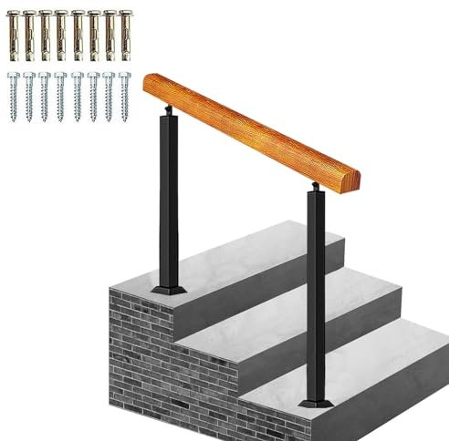 Holz-Handlauf für Außentreppen, 3-stufiges Geländer-Set für Beton-Veranda oder Boden-Treppen, Sicherheits-Haltegriff für zusätzliche Sicherheit, einfache Installation und stilvolles Design (Höhe: )