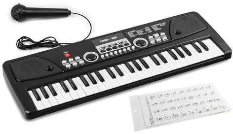 MAX KD49 Electronic Childrens Keyboard for Learner & Beginner, 49-Key Kids Piano with Key Stickers, Mic & 6 Months Lessons, Ideal First Musical Instrument for Young Musicians