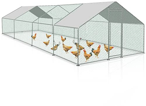 ISOISL Hühnerstall Freilaufgehege XXXL 3x8x2m mit Schloss Tiergehege Verzinkter Stahl Hühnerhaus Freigehege Outdoor Geflügelstall, für Hühnerkäfig Kleintiere