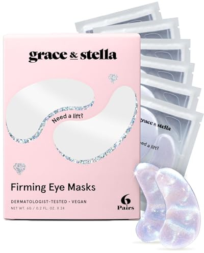 grace & stella Peptide Under Eye Patches with Niacinamide & Rice Extract - Firming Eye Masks for Dark Circles and Puffiness - Gel Mask for Firmer-Looking Skin - Vegan, Cruelty-Free (White, 6 Pairs) | Firming Eye Masks for Dark Circles and Puffiness - Small Gifts for Women - Vegan, Cruelty-Free (White, 6 Pairs)