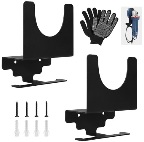 EXLECO 2 Stück Wandhalterung Winkelschleifer Halterung mit Schrauben, 115mm 125mm Flex Halterung Wand Werkzeug Halterung Winkelschleifer Organizer aus Stahl Werkstatt Zubehör für Schneider Polierer
