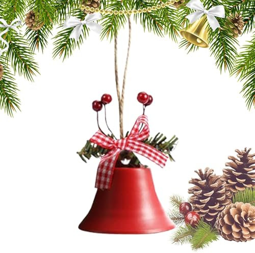 Antike Weihnachtsgrüße aus Metall – dekorative Weihnachtsglocken zum Aufhängen, rustikale Glocken mit und Beeren, Kuhglocken für traditionelle Dekorationen | Vintage-Ornamente