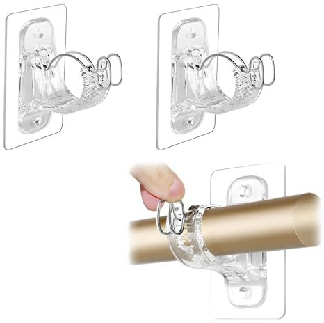 A pair of No Screws Curtain Pole, Stick On Curtain Rail, Self Adhesive Curtain Rod Holder, No Drill Curtain Pole Brackets, Ideal for Living Room, Bathroom, Kitchen, and Hotel Use