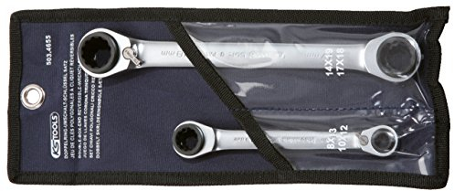 KS Tools 503.4655 4 in 1 GEARplus umschaltbar Doppel-Ratschenringschlüssel-Satz, 2-tlg. 8-19mm, Farbig, 8-19 mm