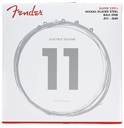 Fender Super 250 Guitar Strings for Electric Guitar, Nickel Plated Steel, Ball End, 250M Gauges .011-.049, (6)
