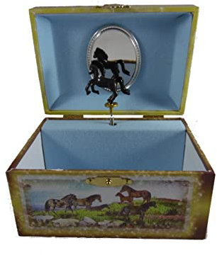 Musicboxworld Spieluhrenwelt Kinder-Schatzdose Pferdemotiv Spielt die Melodie Green Green Grass of Home 28023