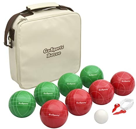 GoSports Boccia-Set mit 8 Kugeln, 100 mm, mit Pallino, Koffer und Messschnur, hochwertiges Set mit offizieller Größe