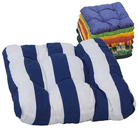 Beo Sitzpolster Gartenstuhl 36x36 atmungsaktiv | Made in EU | Gestepptes Outdoor Stuhlkissen waschbar | UV-beständiges Sitzkissen Stuhl ohne Ausbleichen | Sitzkissen Bank mit Streifen in Blau-Weiß