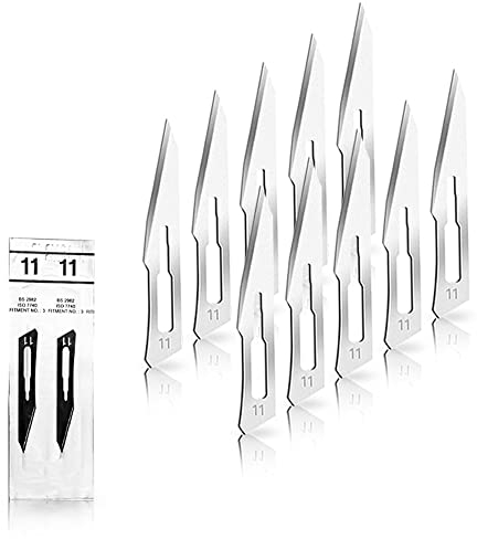 Lot de 10 lames de scalpel - Lames bistouri N° 11 - Lame chirurgicale stérile fabriquée en acier au carbone pour Manche de scalpel n°3 - emballés individuellement dans stérile