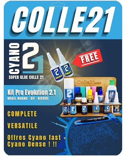 KIT PRO EVOLUTION Super Glue Colle21 Multi-Usage Tous Matériaux – Kit Professionnel pour Modélisme, Bricolage et Réparations de Précision
