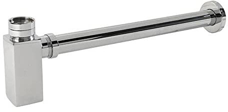 ENKI, W22, Chrome, Square Wash Basin Bottle Trap Waste, Modern Design, Solid Brass, Easy Clean & Easy to Install, Standard UK Fitting