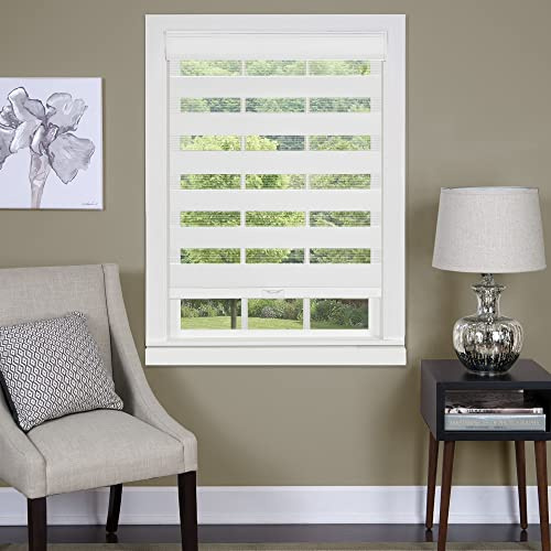 Cordless Celestial Sheer Double-Layered Window Roller Shade - 23 Inch Width x 72 Inch Length (White) - Light Filtering Vinyl Window Privacy Blinds for Bedroom & Dining Room by Achim Home Décor