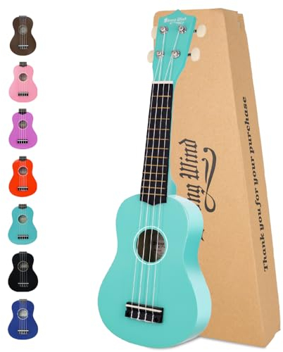 Strong Wind Sopran-Ukulele, 53,3 cm, Lindenholz-Ukulele für Anfänger, vier Saiten, hawaiianische Gitarre, Ukulele für Erwachsene und Jugendliche (hellblau)