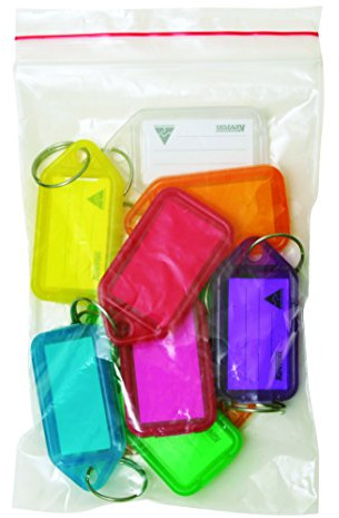 Kevron 56x30mm Assorted Colour Key Tags with Labels Pack of 10 for Identification, Security, Luggage, Pet Names, Memory Sticks, Home & Office
