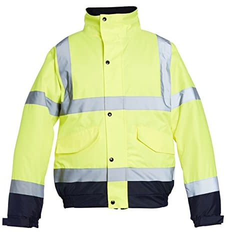 Blackrock Yellow/Navy Hi Vis Waterproof Bomber Jacket Mens and Women's | Reflective High Vis Jackets, High Viz Visibility Warm Safety Security Work Wear, Taped Seams & Fleece Lined Collar - Size