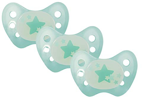 Dentistar® Night Silikon-Schnuller - Größe 1, von Geburt an, 0-6 Monate - Nacht-Leuchtschnuller, Nuckel leuchtend, für neugeborene Babys, Sterne türkis - 3 Stück